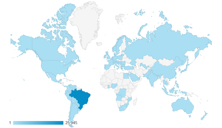 Mapa Mundi da Audiência do Site do Mustela